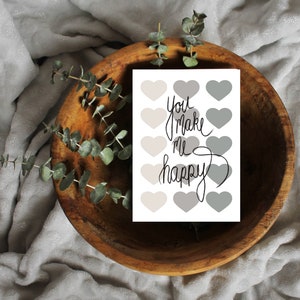 Karte mit Herzen, Postkarte You make me happy, Karte Freundin, Karte Schwester, Karte Liebespaar, Karte Ehepaar,0