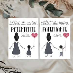 Karte für Patentante, Frage an Patentante, Willst du meine Patentante sein?, Geschenk Patentante, Taufpatin, Patentante mit Mädchen, Junge,0