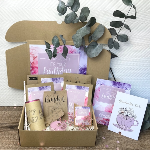 Personalisiertes Geburtstagsgeschenk für Frauen im Watercolor Design, Geschenkbox zum Geburtstag für Schwester, Freundin, Mutter, Geschenk