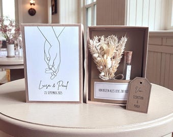 Personalisiertes Geldgeschenk mit Trockenblumen zur Hochzeit, Hochzeitsgeschenk für Brautpaar, Geschenkset, Geschenkidee, Gastgeschenk