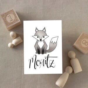 Karte personalisiert, Grußkarte für Kinder personalisiert, Grußkarte Fuchs, Postkarte, 0