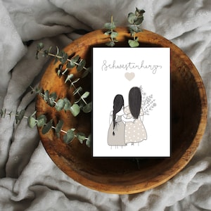 Karte Schwesterherz, Postkarte Schwestern, Geschenk Schwester,0