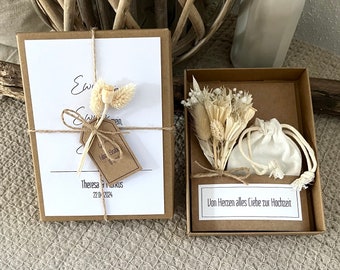 Personalisiertes Geldgeschenk mit Trockenblumen zur Hochzeit, Hochzeitsgeschenk für Brautpaar, Geschenkbox personalisiert zur Hochzeit