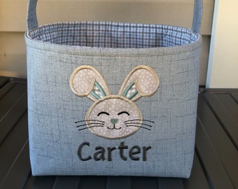 Personalized Easter Basket Appliqued Bunny Basket Applique Easter Basket Embroidered Basket