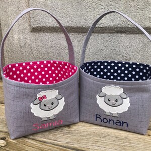 Personalized Easter Basket: Appliqued Lamb, Embroidered Name