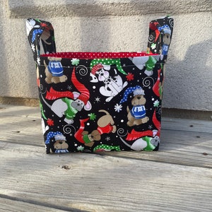 Christmas Holiday Storage Organization Bin Basket Gift Bag- Christmas Dog Puppy Holiday Gift Basket Tote- Personalization Available