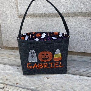 Personalized Embroidered Halloween Basket: Ghost, Pumpkin, Candy Corn