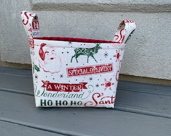 Personalized Christmas Basket: Holiday Fabric Tote Bag