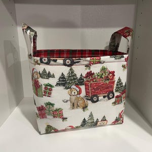 Christmas Holiday Storage Organization Bin Basket Gift Bag- Christmas Dogs Holiday Gift Basket Tote- Personalization Available