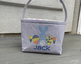 Personalized Easter Basket: Embroidered Bunny Applique