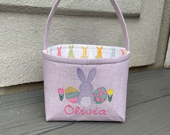 Personalized Easter Basket Appliqued Bunny Basket Applique Easter Basket Embroidered Basket