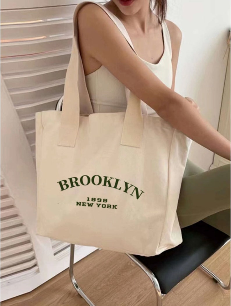 Ecla Studio Extra Large Brooklyn New York Canvas Tote Bag Etsy