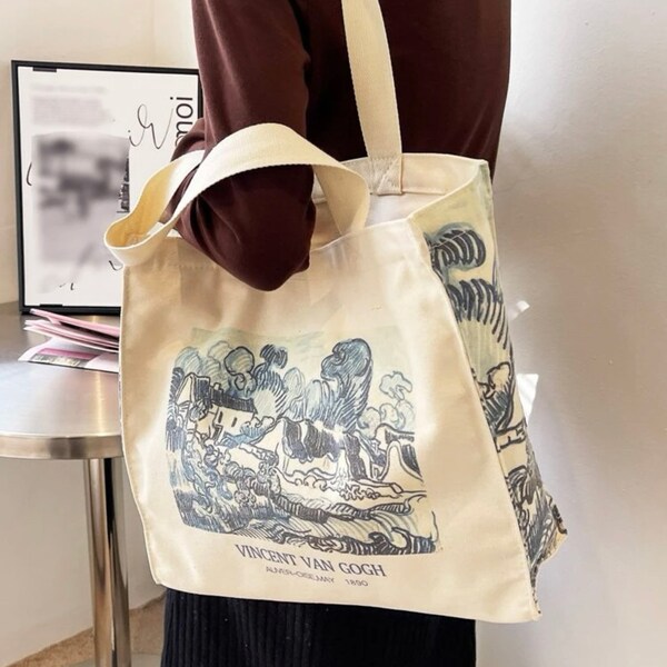 ecla studio Vincent Van Gogh Printed Canvas Large Tote Bag, Shopping Bag, Shoulder Bag, Hand Bag | Travel Bag, Birthday Gift, Christmas