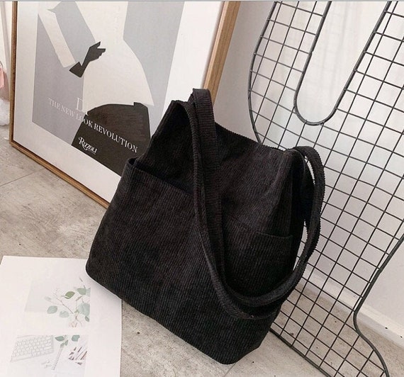 Ecla Studio Black Corduroy Medium Tote Bag With Two Side - Etsy