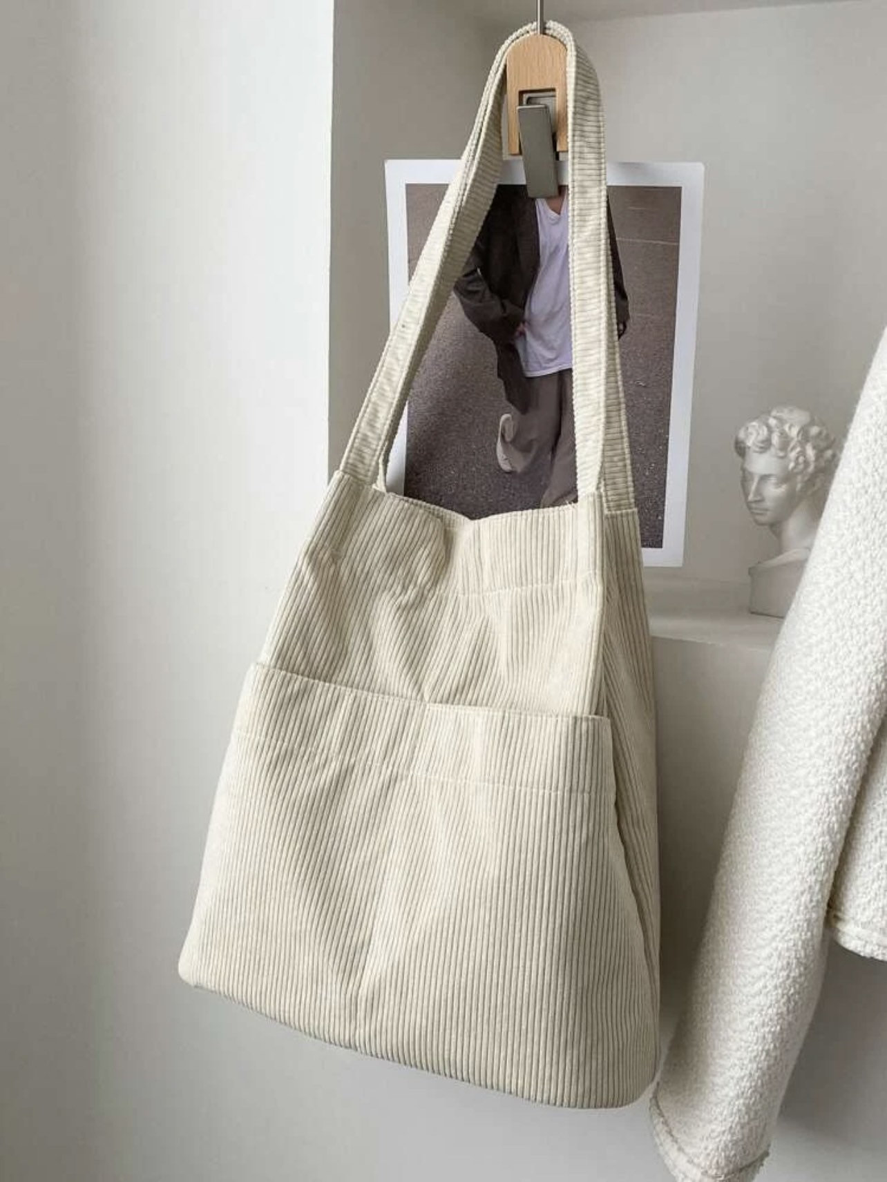 Ecla Studio Beige Corduroy Medium Tote Bag With Two Side - Etsy