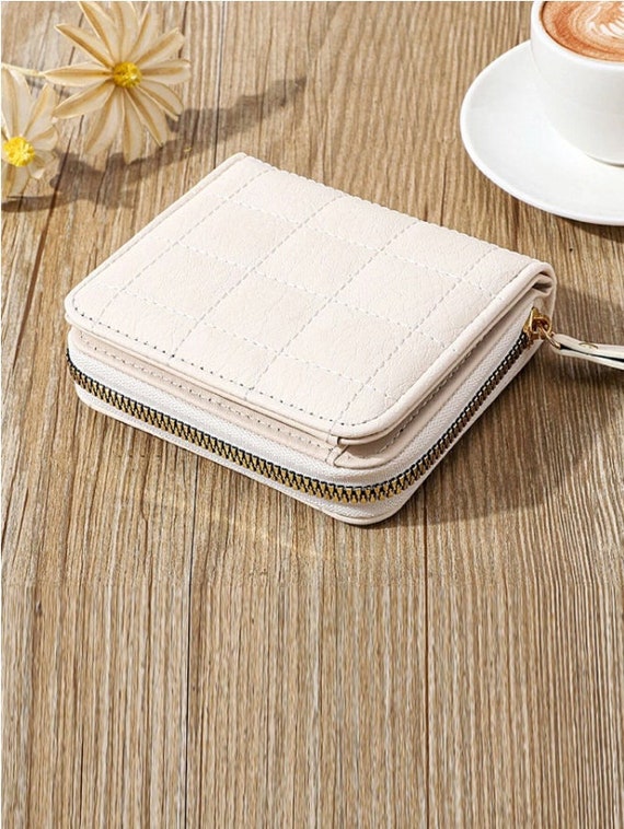 Minimalistic Small Quilted Wallet in White With Coin Pocket Etsy
