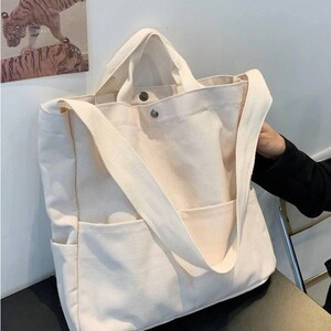 Ecla Studio Beige Canvas Medium Tote Bag With Two Side - Etsy