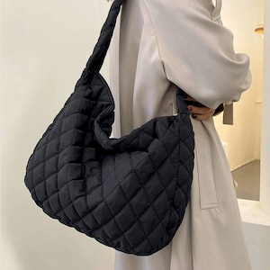 Ecla Studio Quilted Black Shoulder Bag With Zipper and Inner Pocket ...