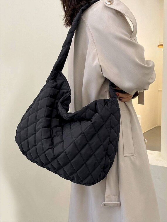 Ecla Studio Quilted Black Shoulder Bag With Zipper and Inner