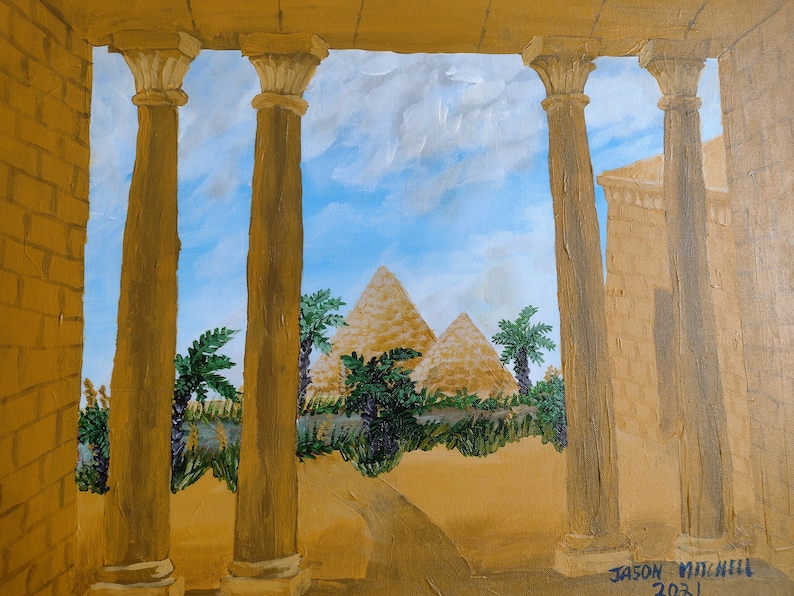 Egyptian Pyramid Landscape Painting, Ancient Architecture Art - Etsy