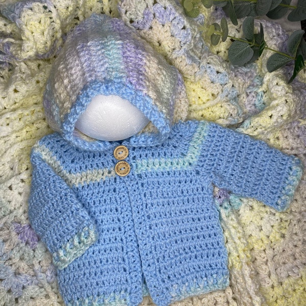 Baby boy Blanket. Baby blue . Super soft baby blanket with matching new born hoodie. baby blanket set. Baby shower gift. Crochet baby