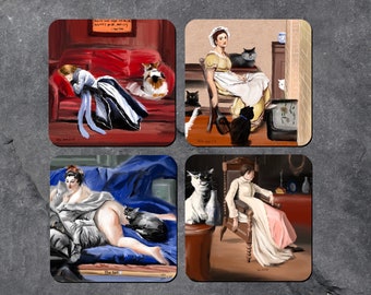 Collectible fridge magnets set (Collectible art Vol 3. Funny cats ruin fine art| Set of 4| 3X3 inch）