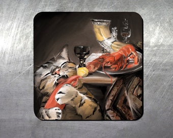 Collectible fridge magnet (Still life with a lobster and a cat |3x3 inch)