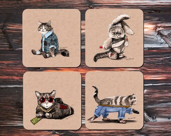 Collectible fridge magnets set (Collectible art Vol 1. The funny cats | Set of 4| 3X3 inch）