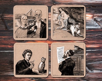 Collectible fridge magnets set (Collectible art Vol 2. Funny cats ruin fine art| Set of 4| 3X3 inch）