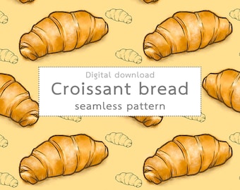 Croissant food art, digital seamless pattern