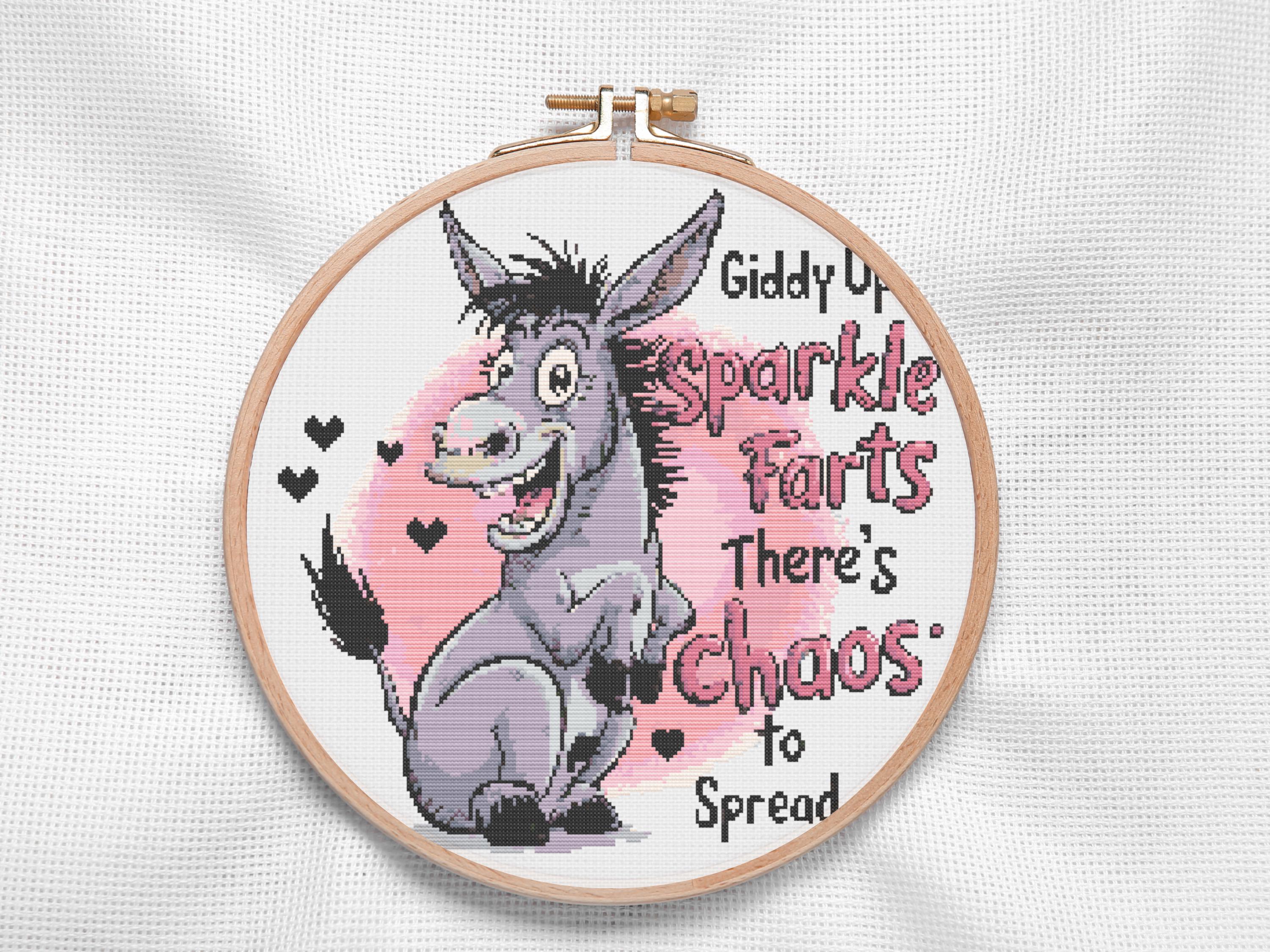 Cross Stitch Pattern  - Giddy Up Sparkle Farts, Funny Subversive Cross Stitch Design. Snarky Saying. Cheeky Humor for Cross Stitch Lovers - Thumbnail 3