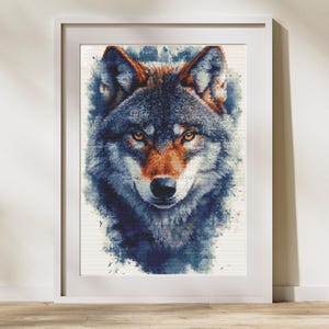 Wild Wolf Cross Stitch Pattern - Majestic Portrait with Striking Colors. Wolf Counted Cross-Stitch.