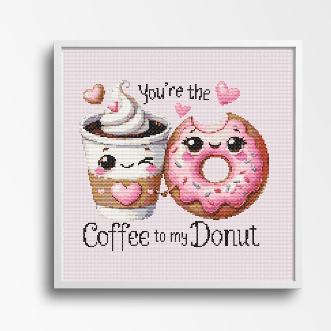 Cross Stitch Pattern You're the Coffee to My Donut , Cross Stitch PDF, Love Cross Stitch, Funny, Witty, Mini Counted Cross Stitch, Valentine - Image 1
