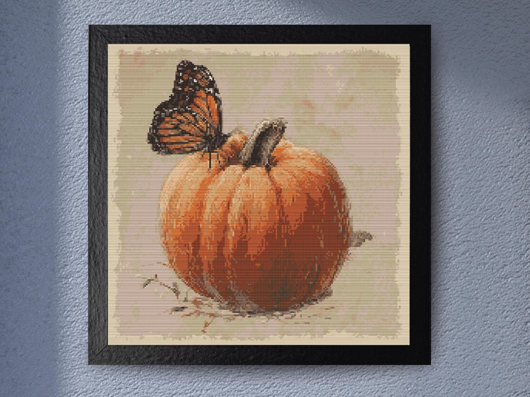 Autumn Pumpkin Cross Stitch Pattern With Butterfly – Fall Themed ...
