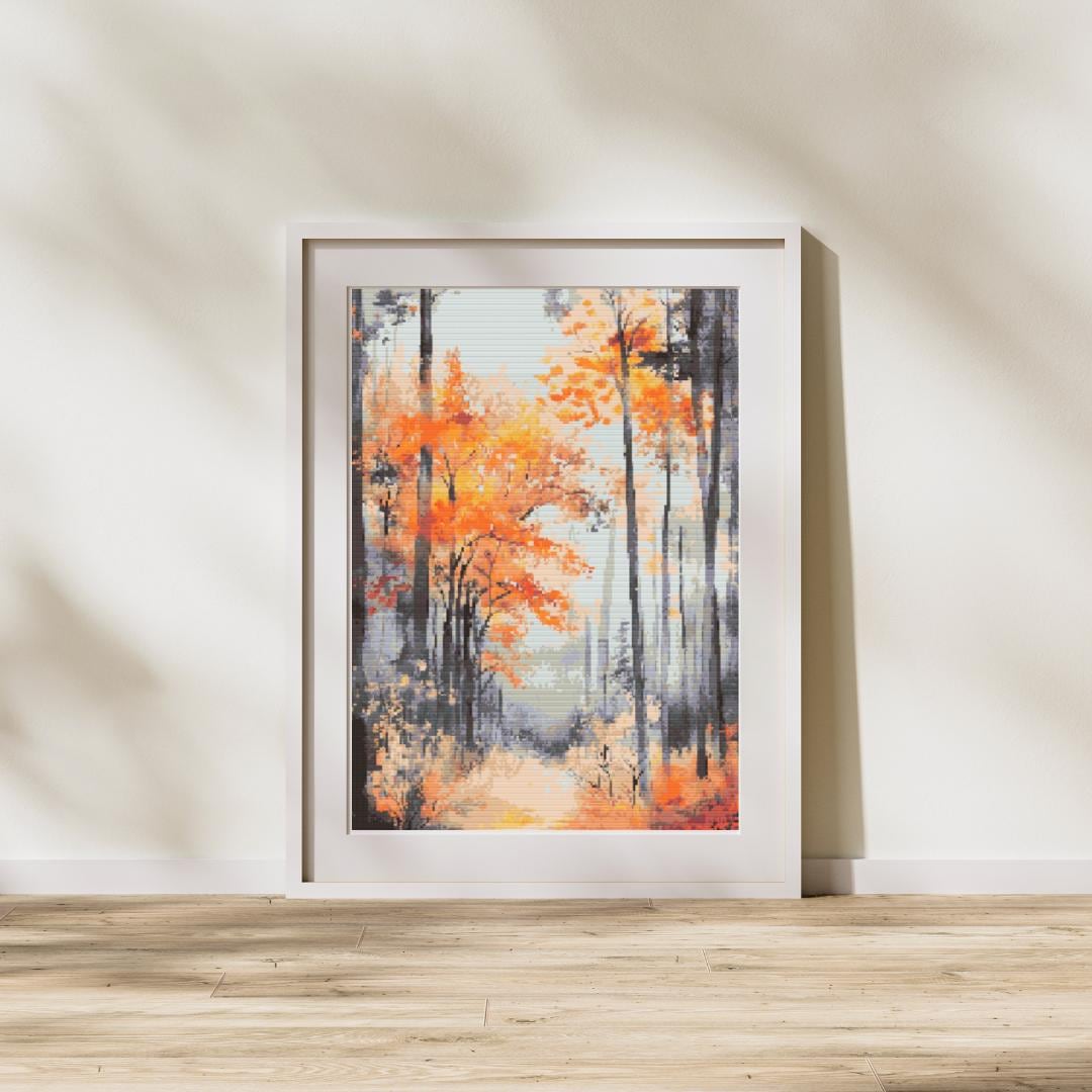 Autumn Bliss - Serene fall Forest Scene with Vibrant Orange and Golden Leaves - Image 1