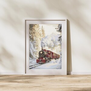 Train Cross Stitch Pattern - Christmas Express in a Winter Wonderland. Festive Pattern for DIY Christmas Decoration.