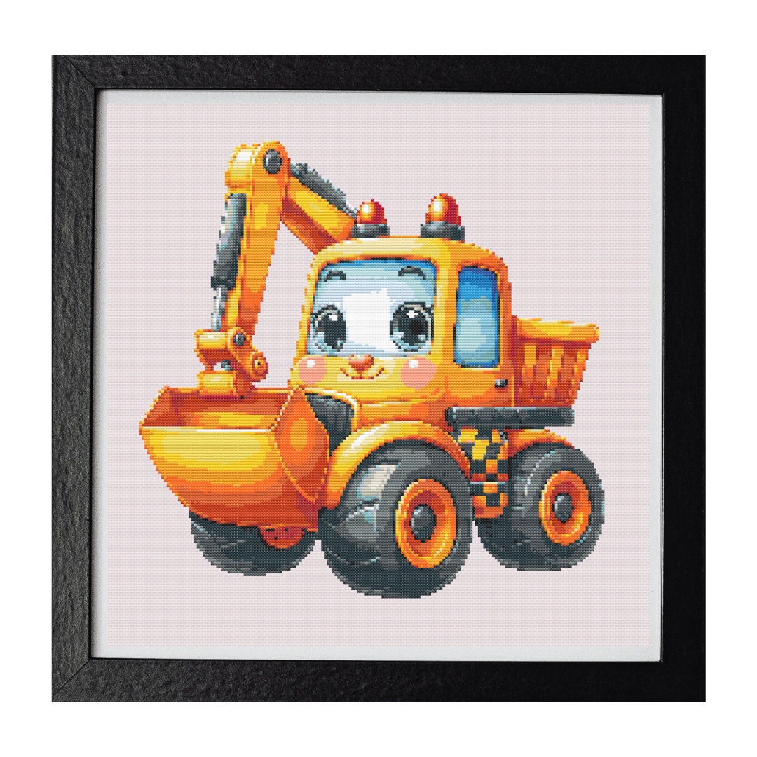 Digger Delight - Charming Excavator Cross Stitch Pattern 200 x 200 Stitches. Counted Cross-Stitch. Room Decor for Construction Crazy Kids - Thumbnail 2