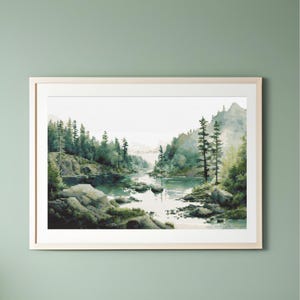 Cross Stitch Pattern - Nature&#39;s Serenity:  Watercolor Landscape - Forest River Mountains - Captivating Landscape Embroidery Pattern