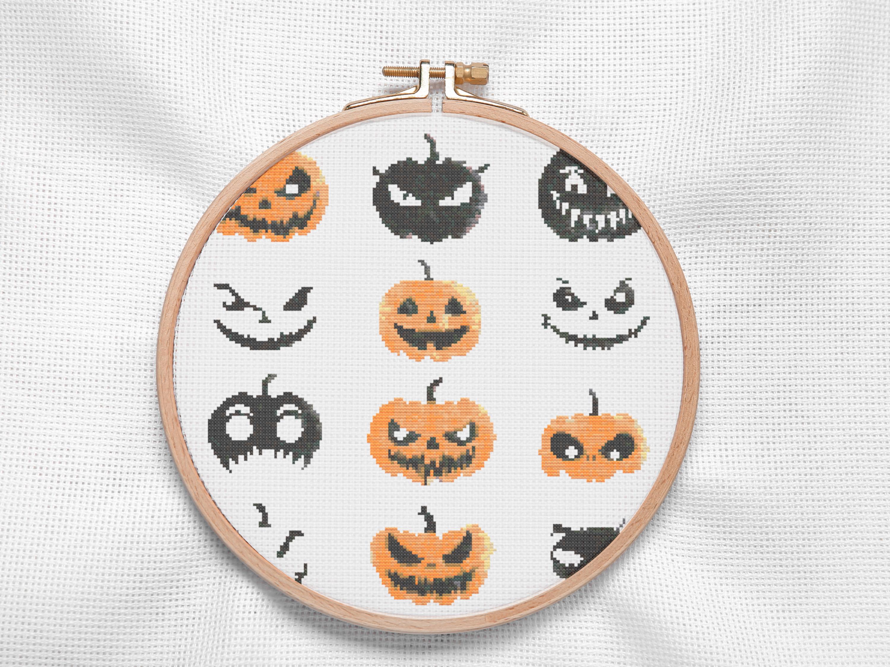 Halloween Pumpkin Faces Cross Stitch Pattern – Spooky and Cute Jack-O’-Lantern Embroidery PDF for Autumn Home Decor and Gifting - Thumbnail 3