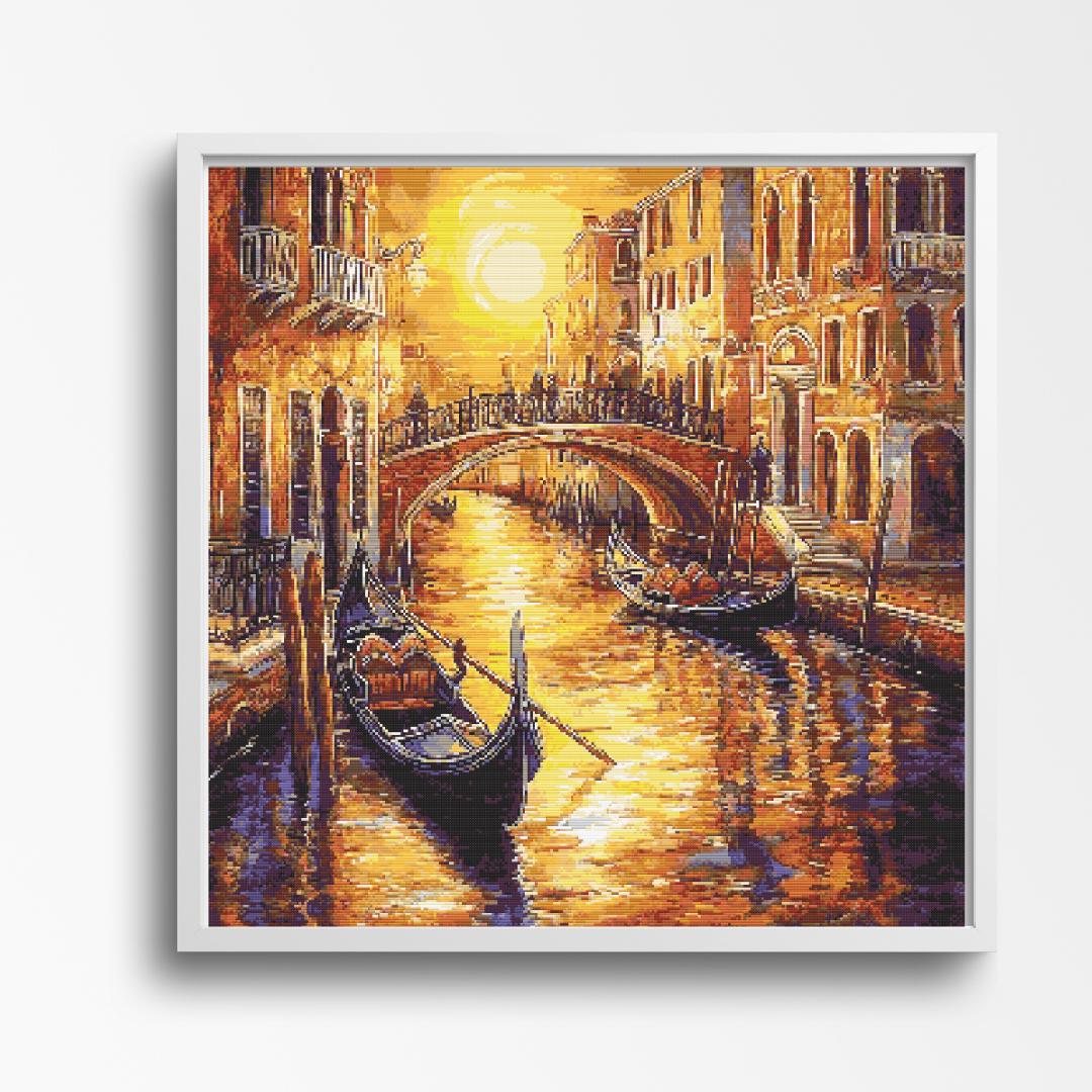Venice Canal Sunset - Romantic Gondola Scene with Golden Glow - Image 1