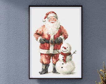 Santa Claus and Snowman Christmas Cross Stitch Pattern Festive Holiday Embroidery PDF Winter Stitching Chart for Seasonal Decor