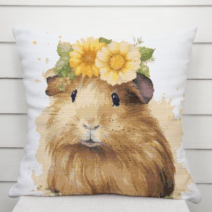 Guinea Pig Cross Stitch Pattern - Floral Crowned Guinea Pig, Counted Cross-Stitch