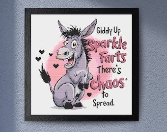 Cross Stitch Pattern  - Giddy Up Sparkle Farts, Funny Subversive Cross Stitch Design. Snarky Saying. Cheeky Humor for Cross Stitch Lovers