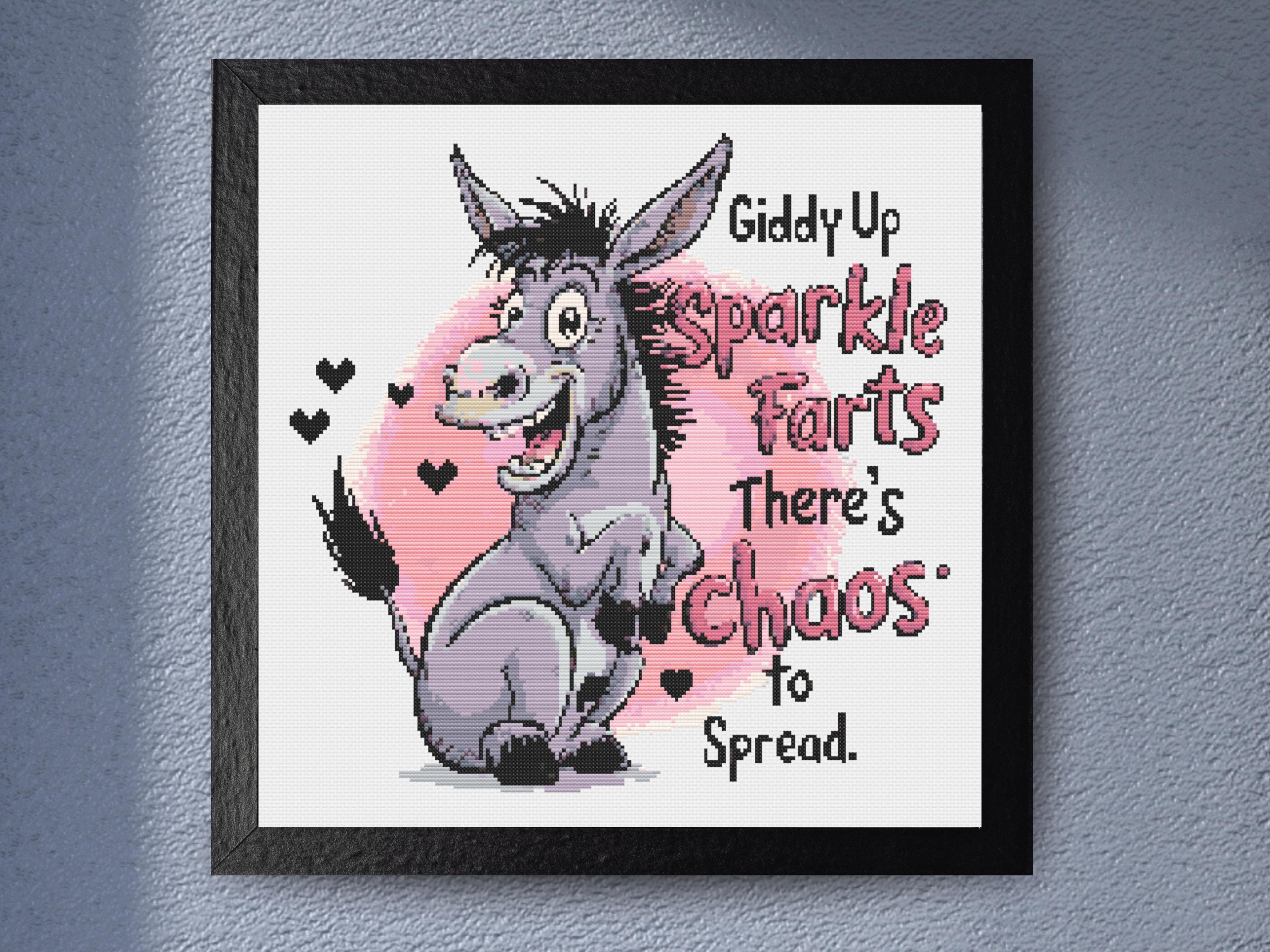Cross Stitch Pattern  - Giddy Up Sparkle Farts, Funny Subversive Cross Stitch Design. Snarky Saying. Cheeky Humor for Cross Stitch Lovers