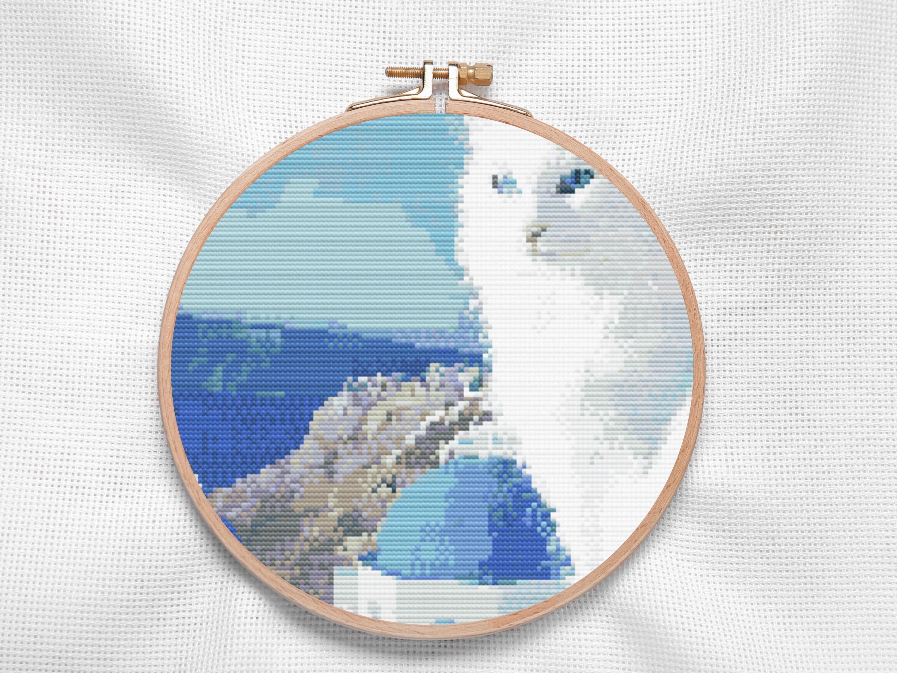Santorini Cross Stitch Pattern, Greek Blue & White, Counted Cross Stitch for Cat Lover, Embroidery Gift for Her, Mediterranean Coastal Scene - Thumbnail 3