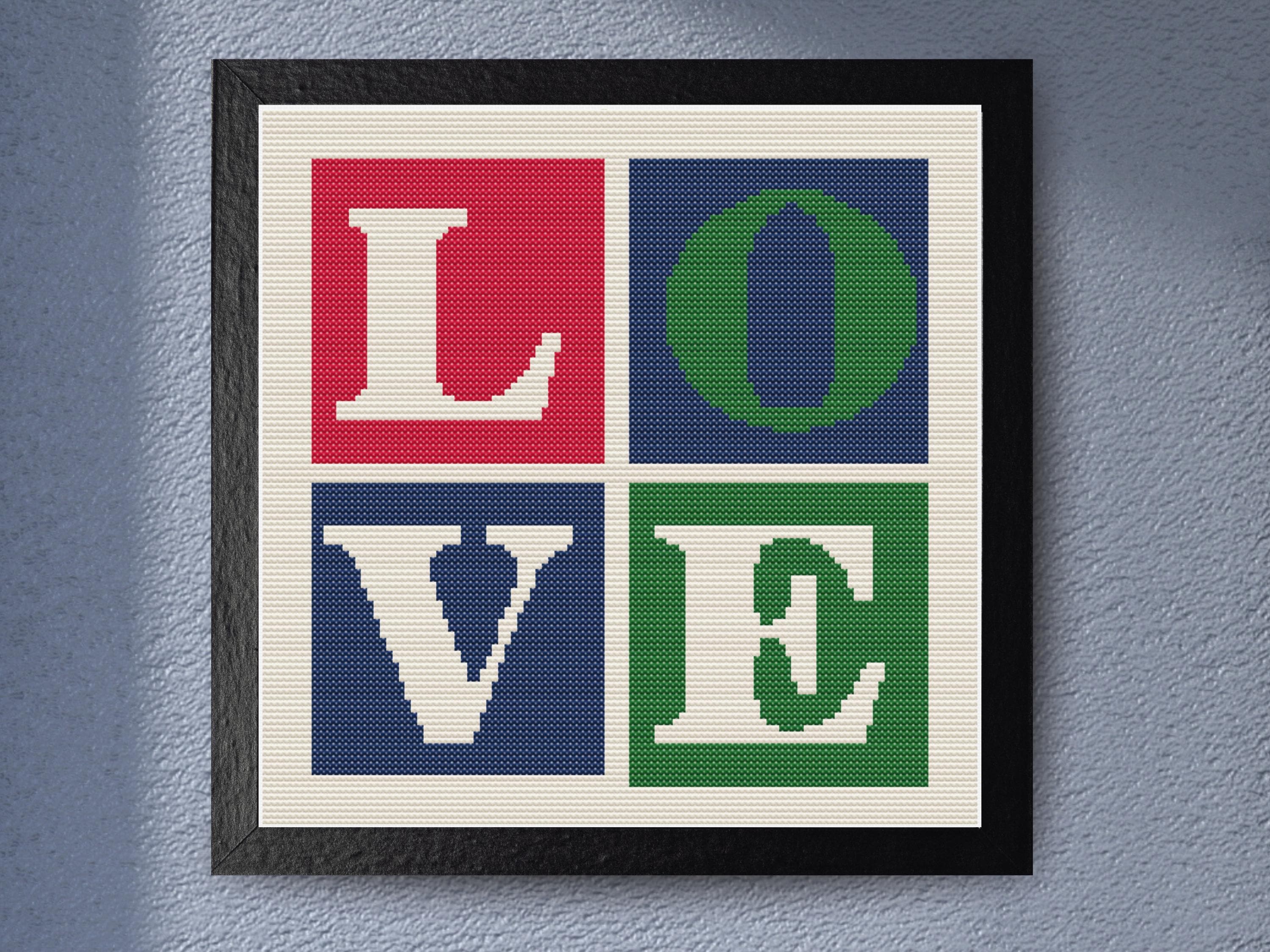 LOVE Pop Art Style - Modern Typography - Wall Art Bold Red Blue Green Letters 