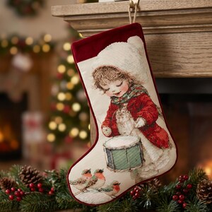 Weihnachtsstrumpf Kreuzstichmuster - Kleine Trommlerin. Digitaler Download für Festive Holiday Decor Nadelspitze Stickerei PDF