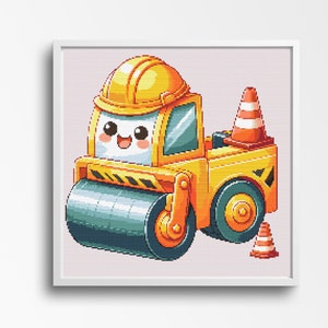 Road Roller Cross Stitch Pattern 200 x 200 Stitches. Paving the Way to Fun. Counted Cross-Stitch. Room Decor for Construction Crazy Kids image 1