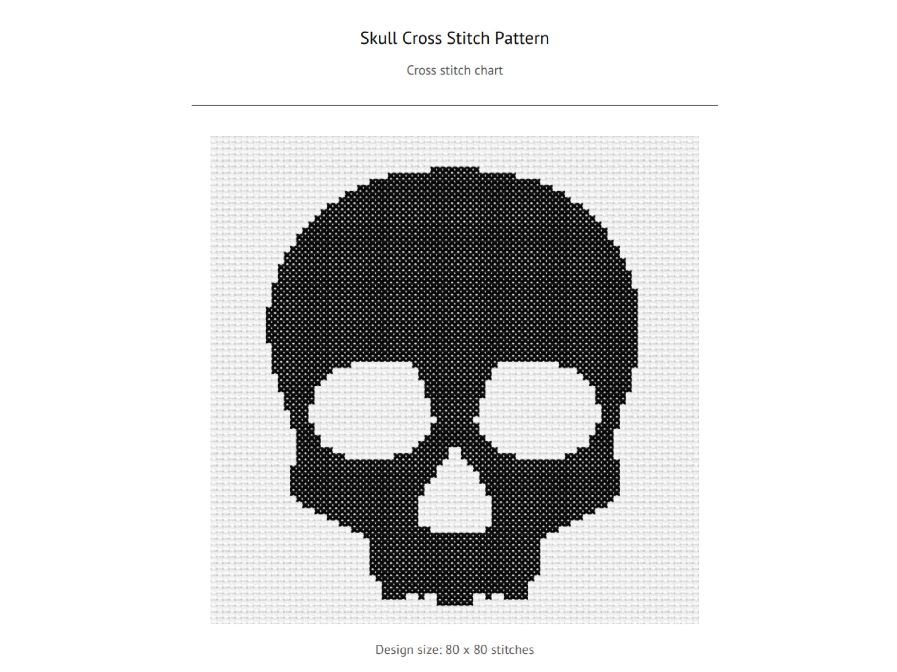 Skull Cross Stitch Pattern Designed For Variegated Thread - Color Variatios.  Easy Cross Stitch. Silhouette Counted Cross Stitch - Thumbnail 5