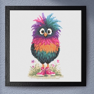 Colorful Whimsical Bird Cross Stitch Pattern for Cottagecore Home Decor and Embroidery Enthusiasts with Quirky Needlepoint Chart